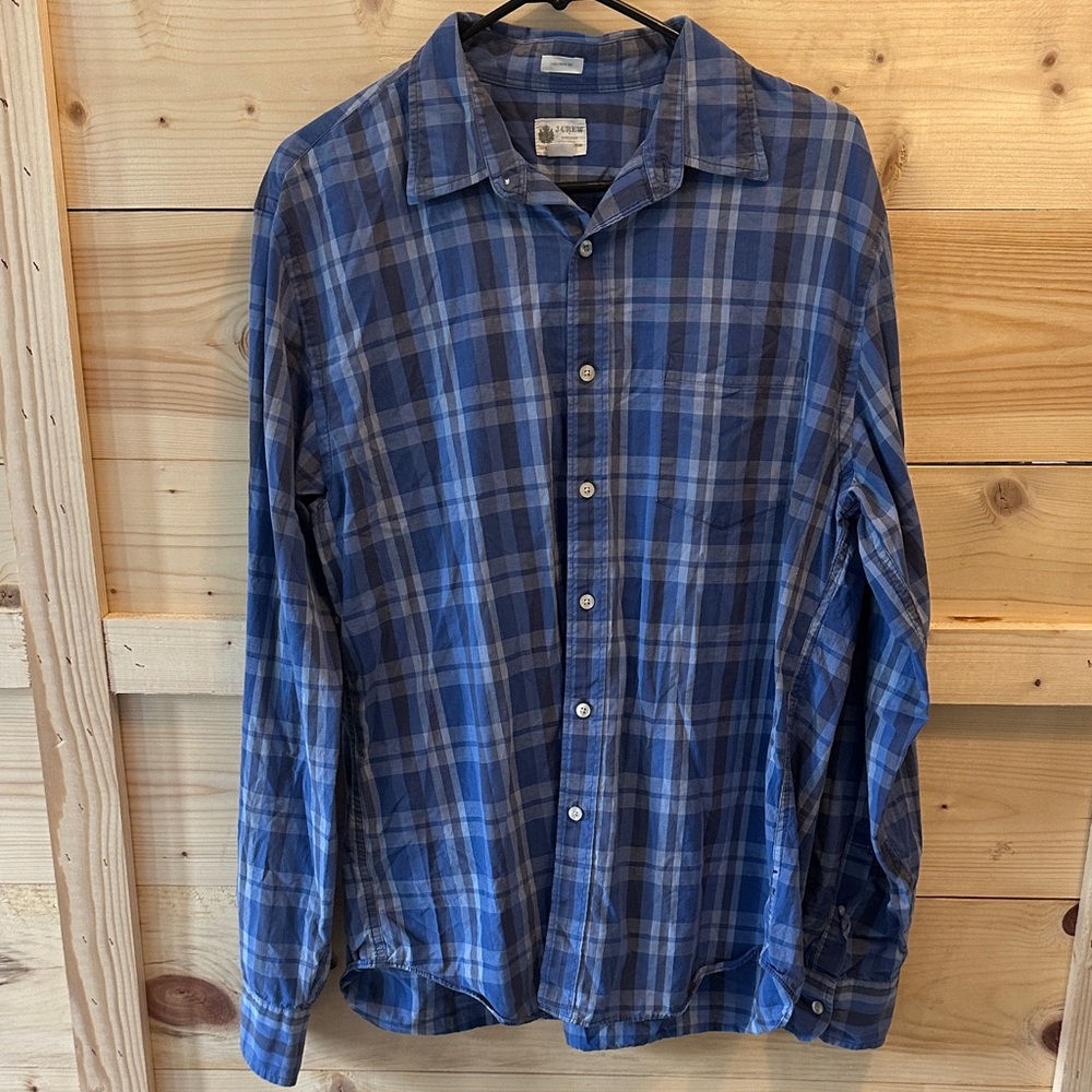 J. Crew Blue Plaid Casual Shirt Size L
